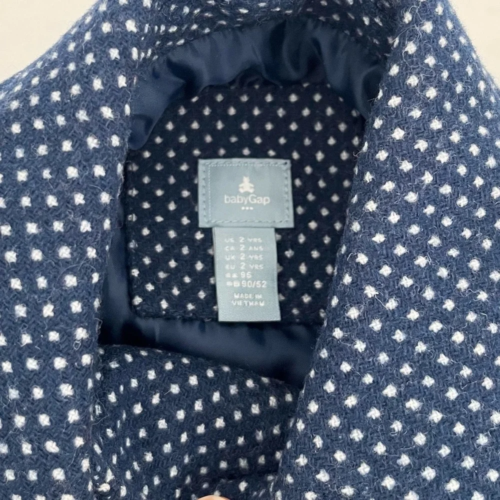 BabyGap Girl's Coat 2Y Blue White Polka Dots Wool Blend Formal Dressy A-Line